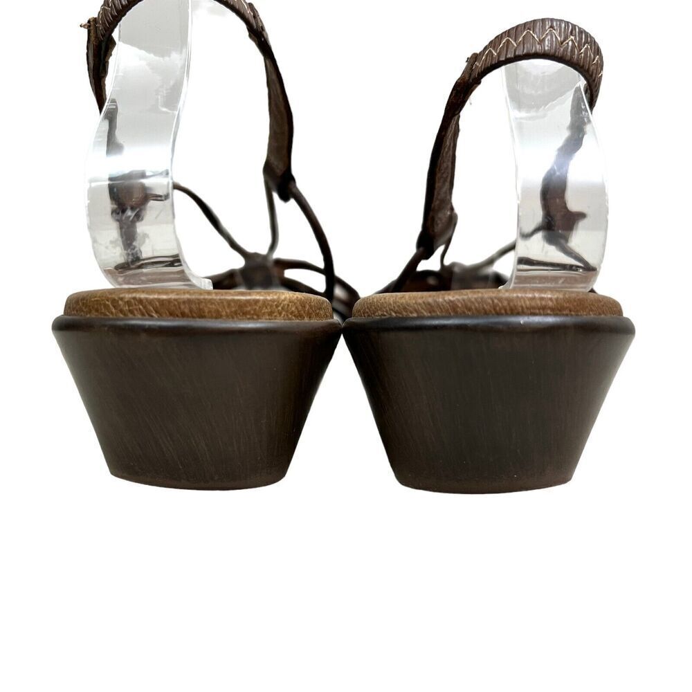Paula Urban Sandal Brown Leather Strappy Slingback Low Wedge‎ Women Size EUR 41 - Picture 2 of 8